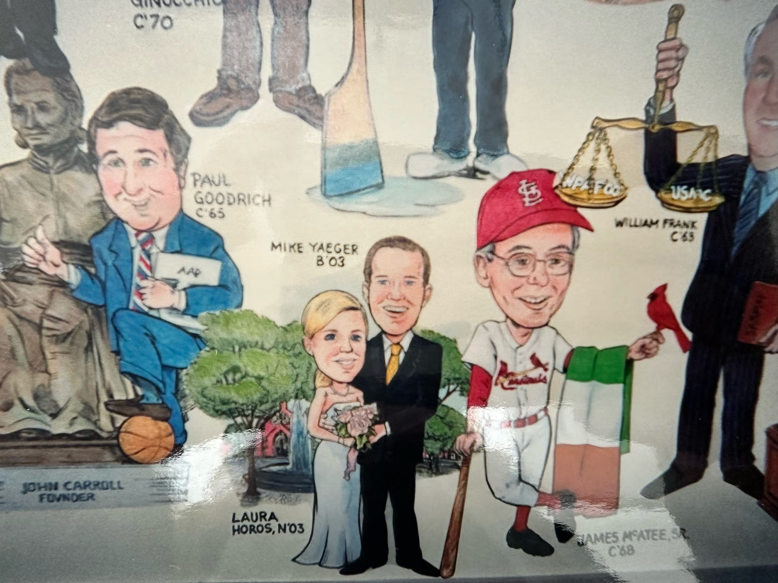 Laura (NHS’03) and Mike (B’03) Yaeger in cartoon form on wedding day