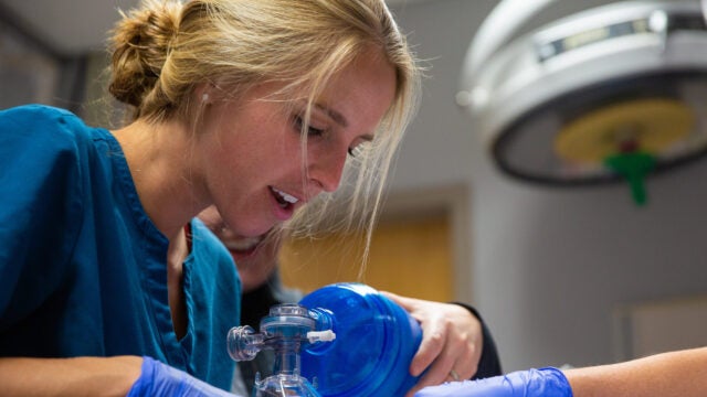 Nursing student working in St. Mary's simulation lab
