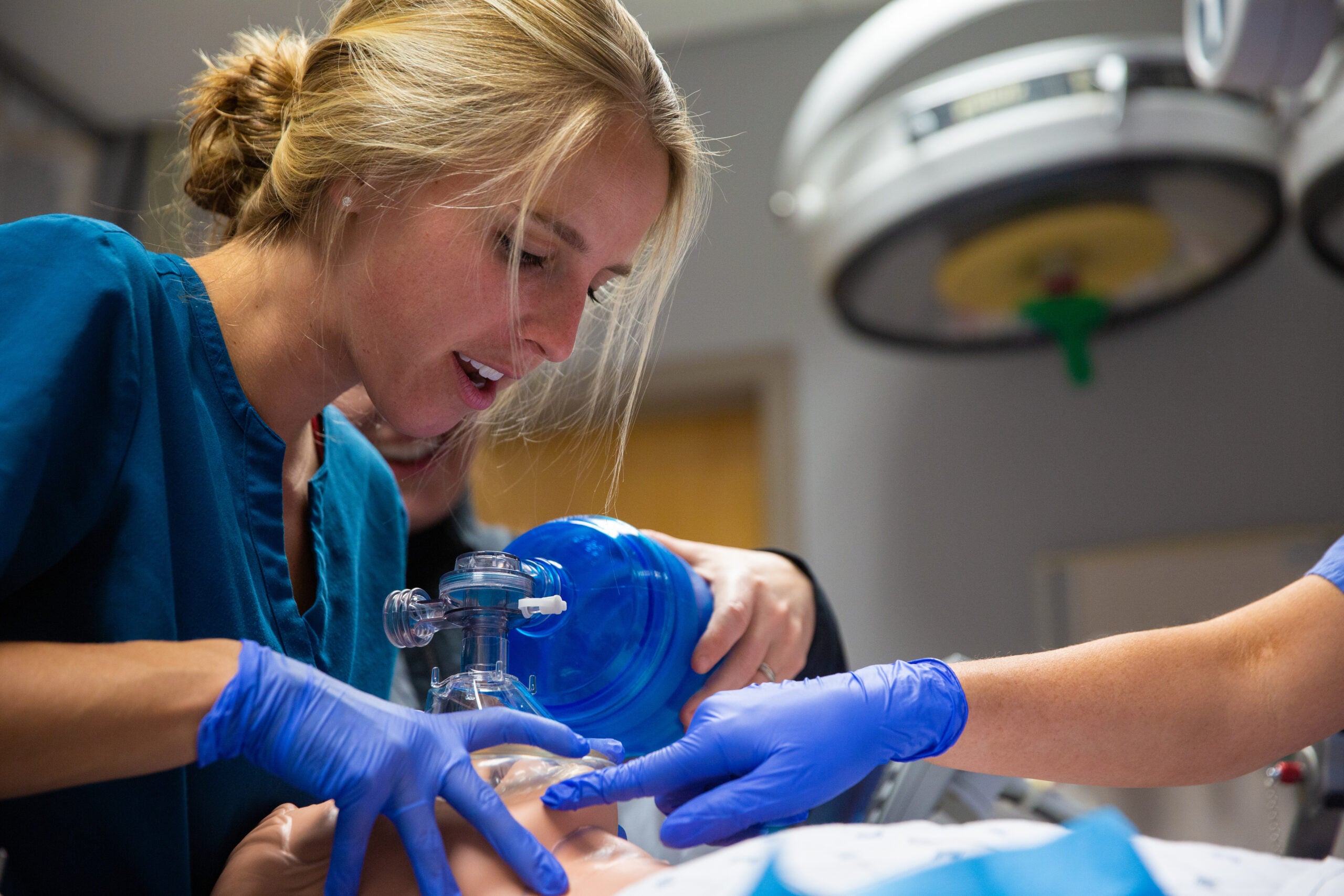 Nursing student working in St. Mary's simulation lab
